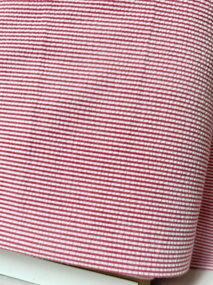 Red and White Seersucker Stripe- 57” Wide- Cotton Poly Blend