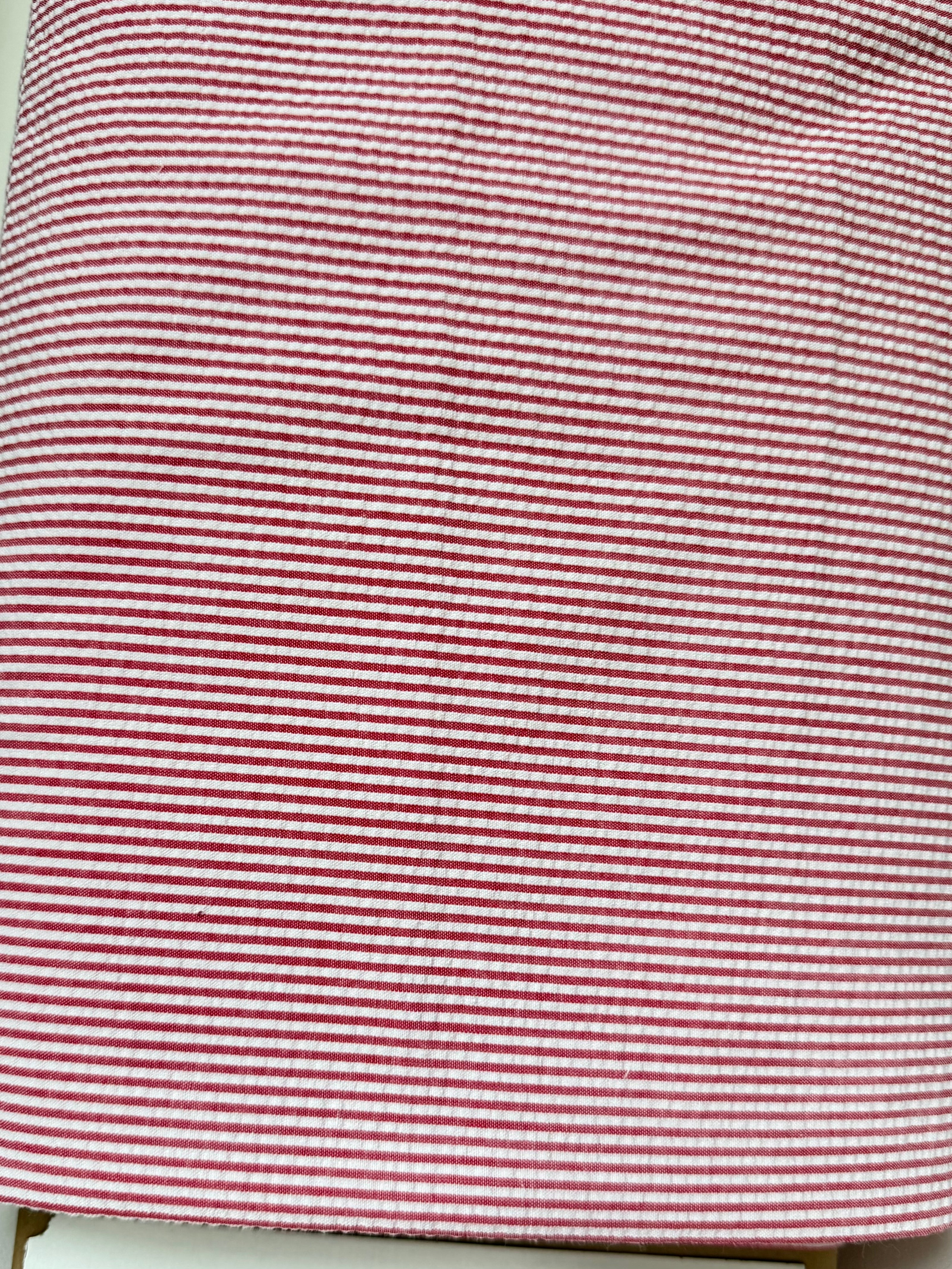 Red and White Seersucker Stripe- 57” Wide- Cotton Poly Blend