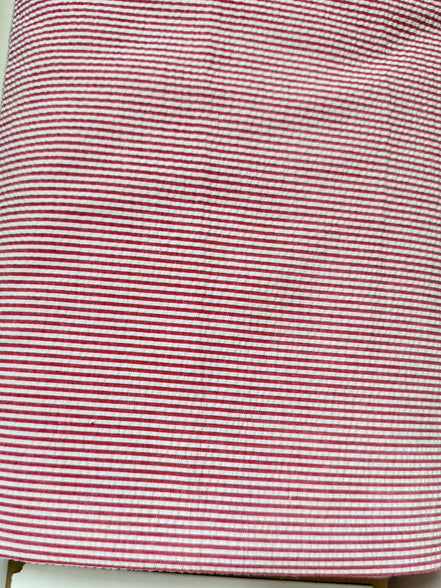 Red and White Seersucker Stripe- 57” Wide- Cotton Poly Blend