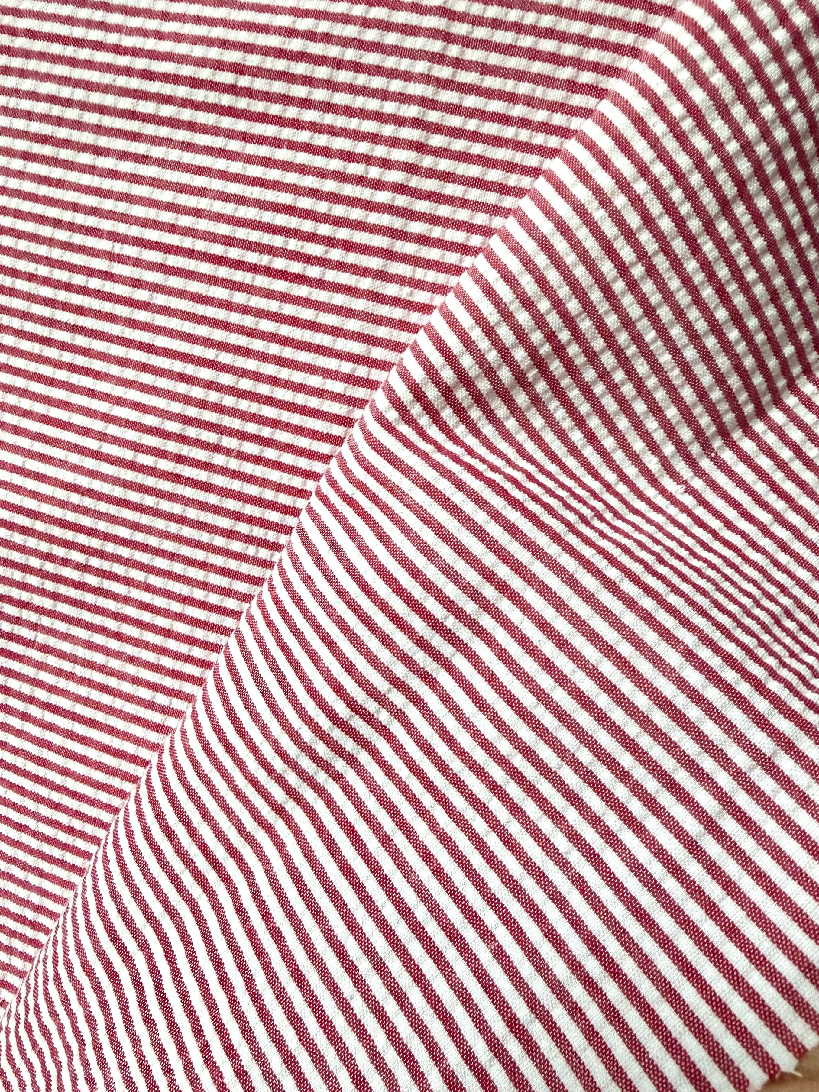 Red and White Seersucker Stripe- 57” Wide- Cotton Poly Blend
