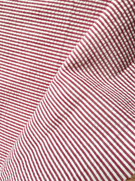 Red and White Seersucker Stripe- 57” Wide- Cotton Poly Blend