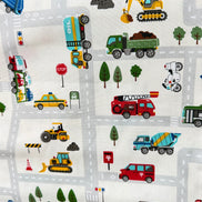 Cosmo Light Gray Buses, Tractors, Trucks, Bulldozers- 43” Wide Cotton Fabric- COSSP2611-11A