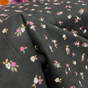 Pink-Purple & White Floral on Black Cotton Flannel- “Bloemenzee Rose