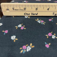 Pink-Purple & White Floral on Black Cotton Flannel- “Bloemenzee Rose