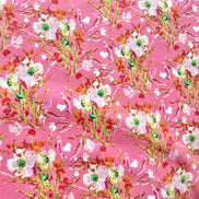 Pink and White Floral Jersey Knit Cotton Fabric- 
