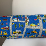 Trucks, Police, Auto, Construction, Vehicles- On Blue- Quilted Cotton Fabric- 