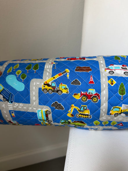 Trucks, Police, Auto, Construction, Vehicles- On Blue- Quilted Cotton Fabric- "Boys Kids Land"- 43" Wide