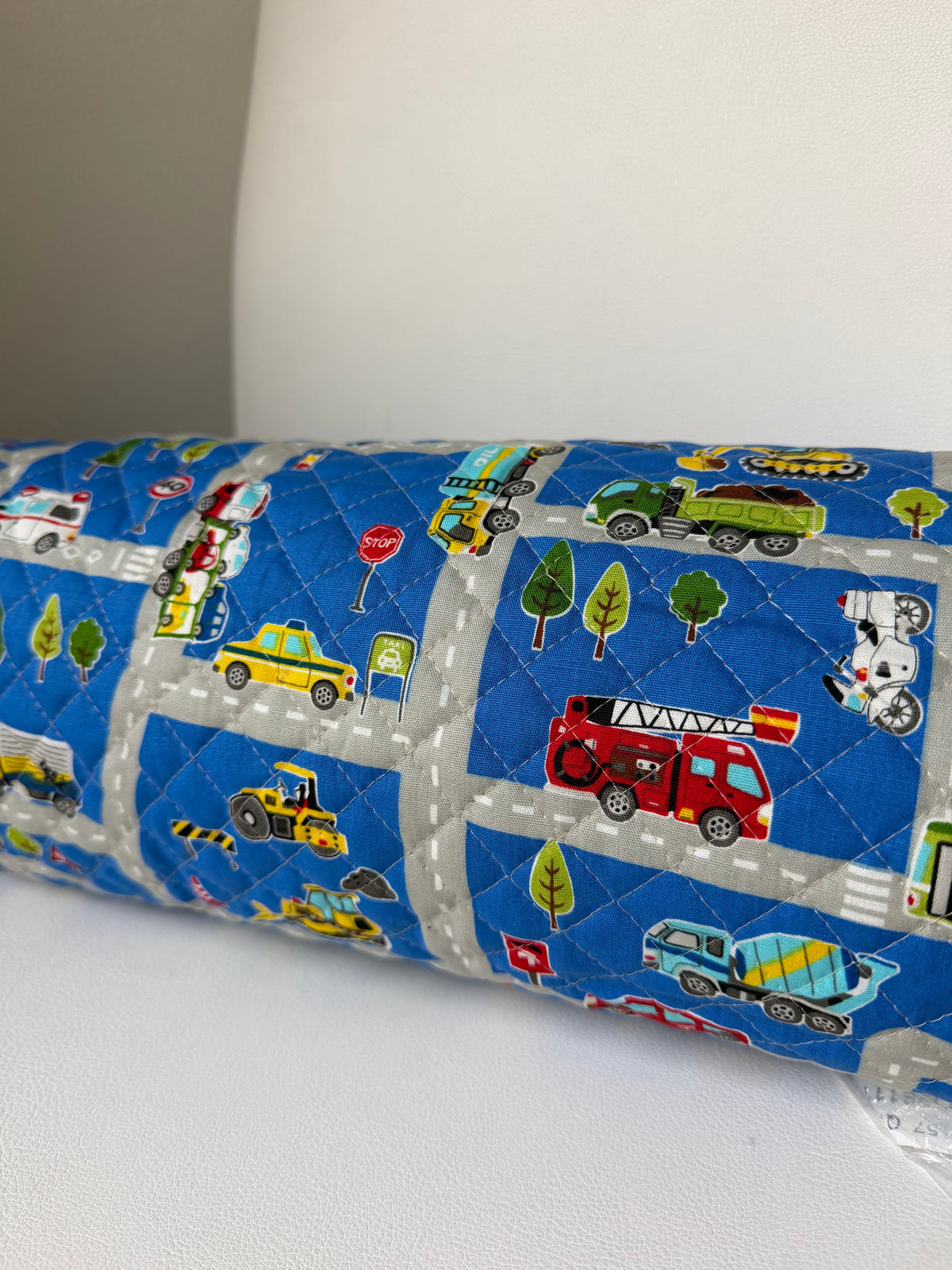 Trucks, Police, Auto, Construction, Vehicles- On Blue- Quilted Cotton Fabric- 