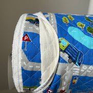 Trucks, Police, Auto, Construction, Vehicles- On Blue- Quilted Cotton Fabric- 