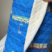 Trains- On Blue- Quilted Cotton Fabric- 