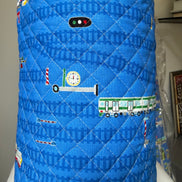 Trains- On Blue- Quilted Cotton Fabric- 