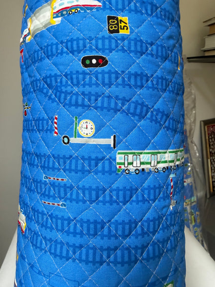 Trains- On Blue- Quilted Cotton Fabric- "Boys Kids Land"- 43" Wide