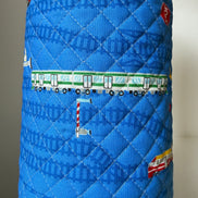 Trains- On Blue- Quilted Cotton Fabric- 