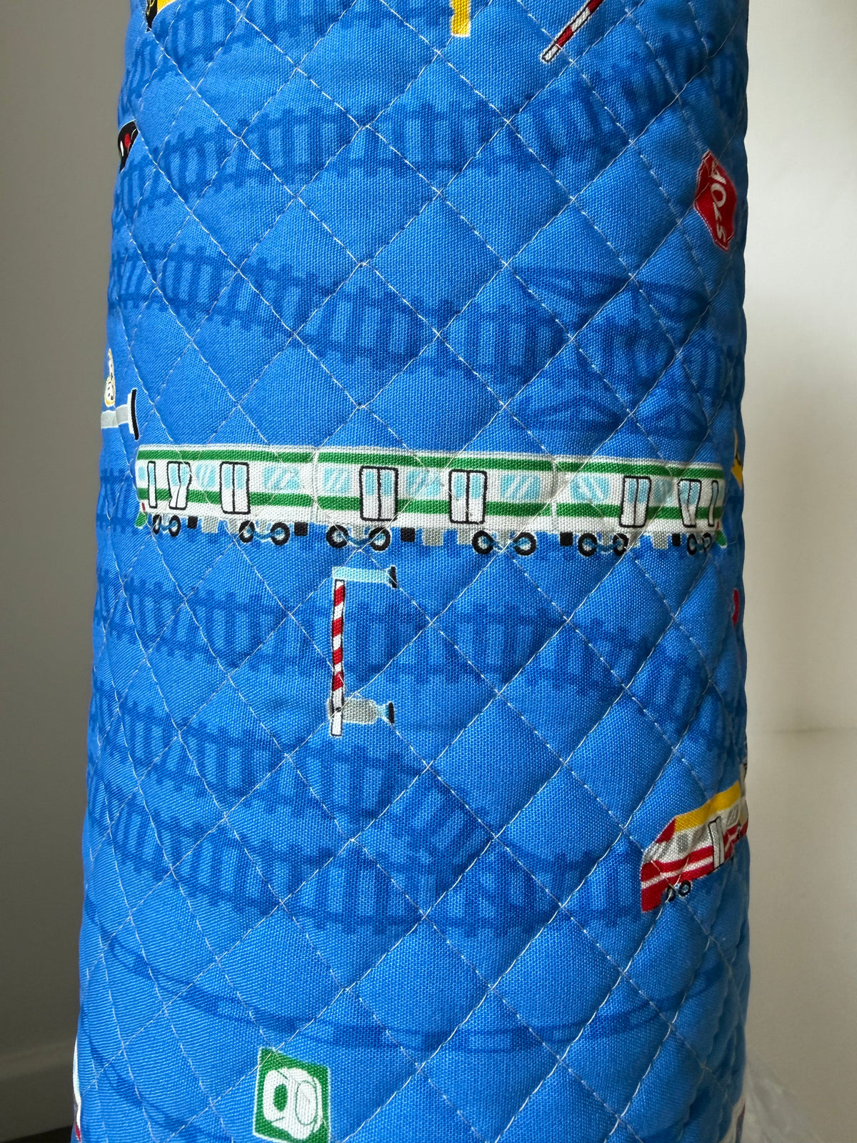 Trains- On Blue- Quilted Cotton Fabric- 