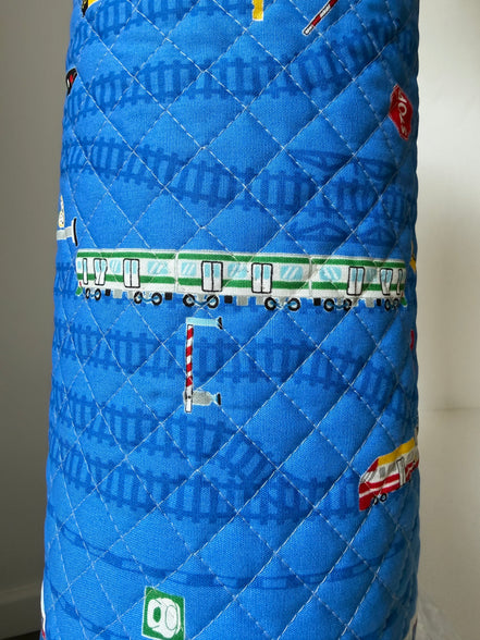 Trains- On Blue- Quilted Cotton Fabric- "Boys Kids Land"- 43" Wide
