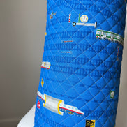 Trains- On Blue- Quilted Cotton Fabric- 