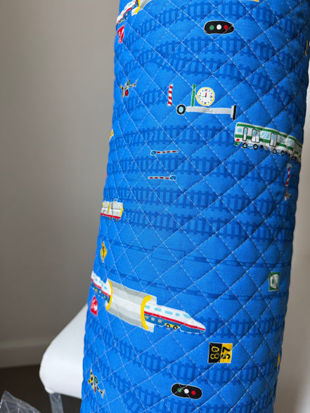 Trains- On Blue- Quilted Cotton Fabric- "Boys Kids Land"- 43" Wide