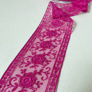 Delicate Magenta Floral Embroidered Tulle Trim- 2” Wide- (4109)