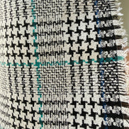 Teal, Black, White Plaid Premium Worsted Wool Blend- Suiting- 60