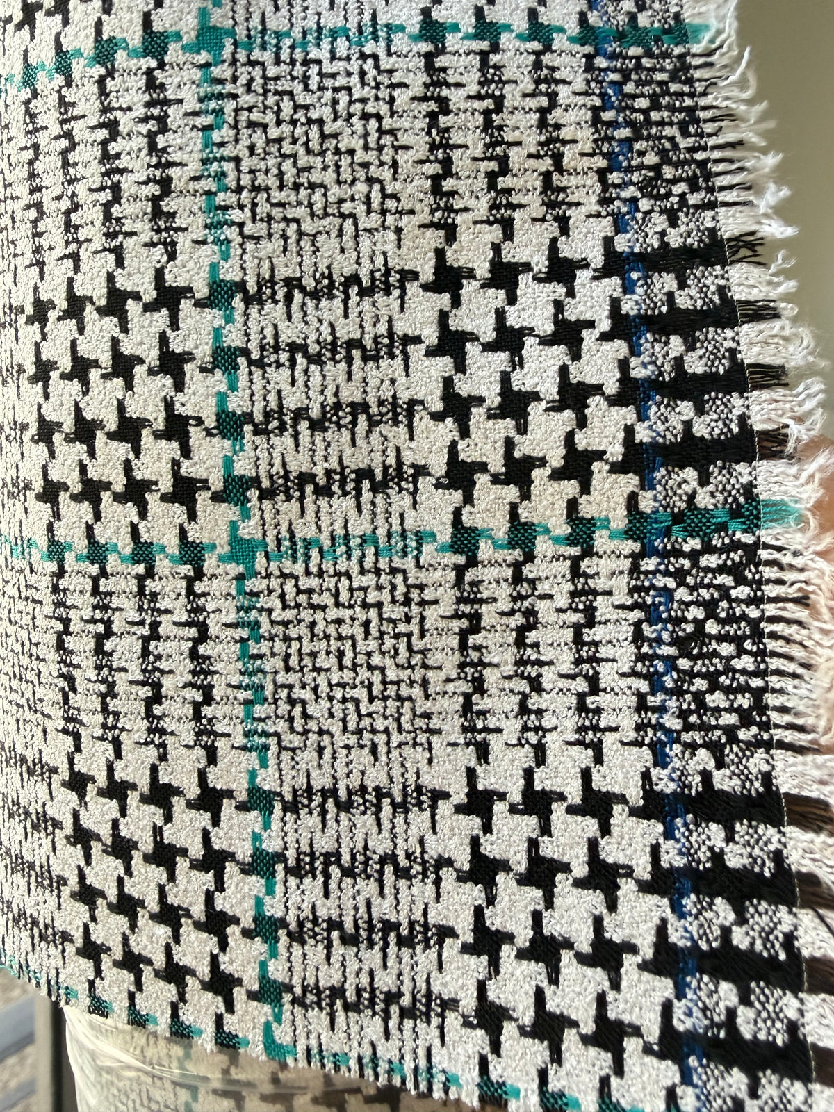 Teal, Black, White Plaid Premium Worsted Wool Blend- Suiting- 60