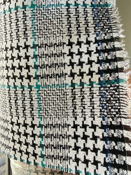 Teal, Black, White Plaid Premium Worsted Wool Blend- Suiting- 60"