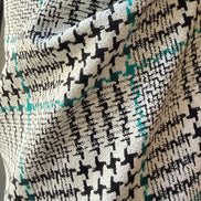 Teal, Black, White Plaid Premium Worsted Wool Blend- Suiting- 60
