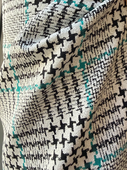 Teal, Black, White Plaid Premium Worsted Wool Blend- Suiting- 60"