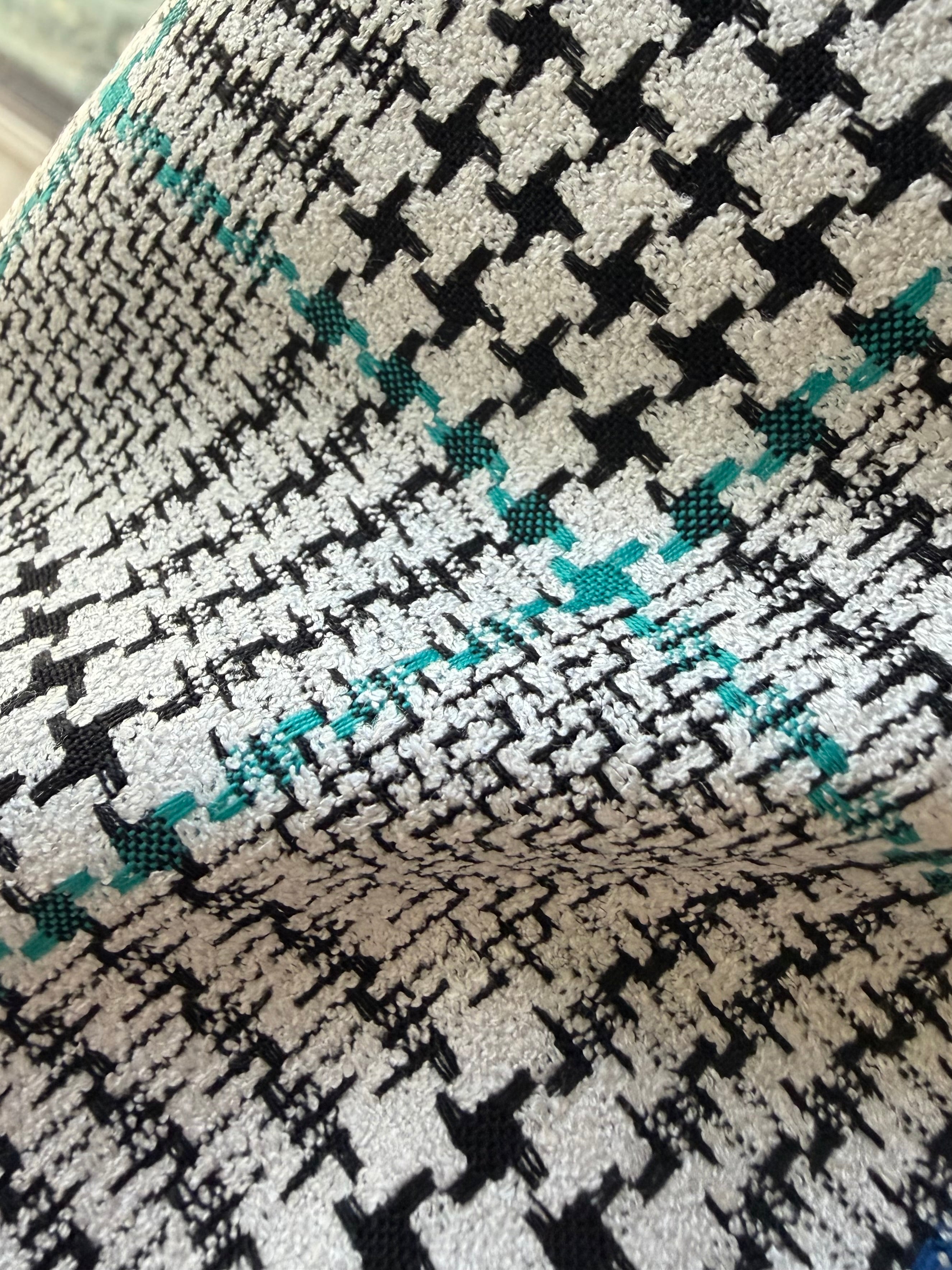 Teal, Black, White Plaid Premium Worsted Wool Blend- Suiting- 60