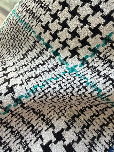 Teal, Black, White Plaid Premium Worsted Wool Blend- Suiting- 60"