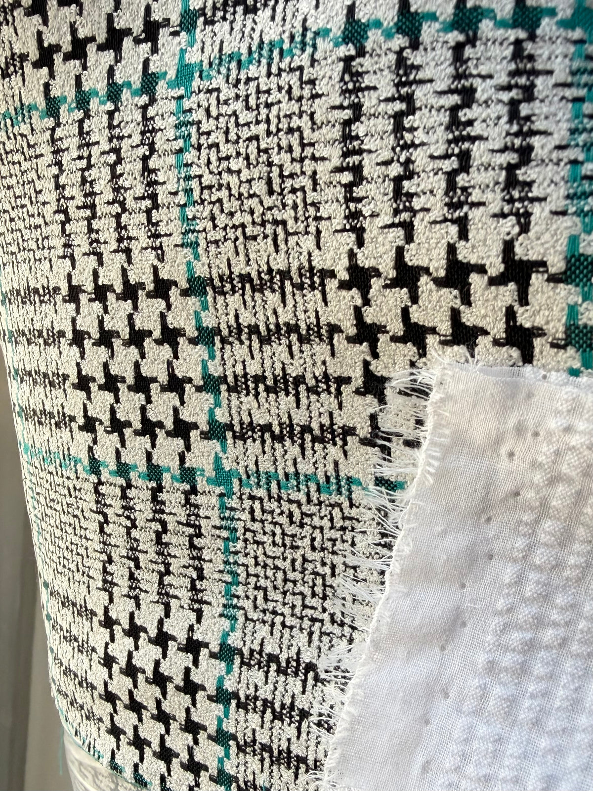 Teal, Black, White Plaid Premium Worsted Wool Blend- Suiting- 60