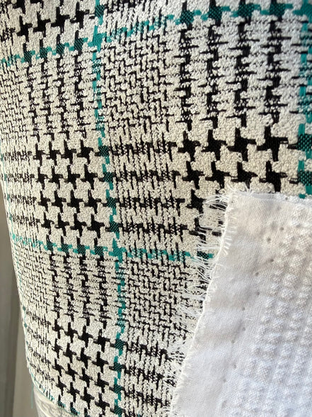 Teal, Black, White Plaid Premium Worsted Wool Blend- Suiting- 60"