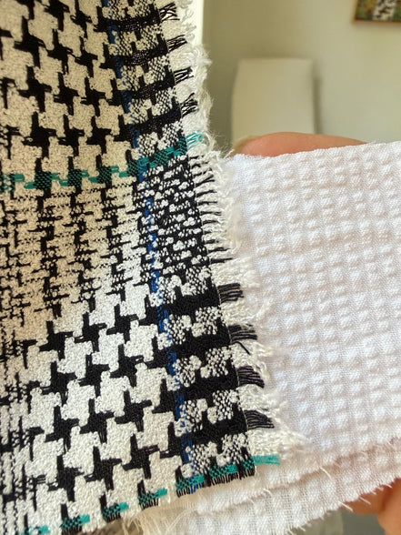 Teal, Black, White Plaid Premium Worsted Wool Blend- Suiting- 60"