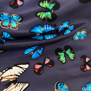 Big Colorful Butterflies on Dark Navy Blue Silk Charmeuse- 45