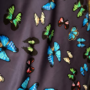 Big Colorful Butterflies on Dark Navy Blue Silk Charmeuse- 45