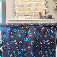 Big Colorful Butterflies on Dark Navy Blue Silk Charmeuse- 45