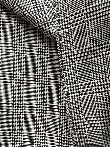 Sevenberry: Black, White Classic Plaid Twill- Lightweight Cotton- 57”- “Pepper"