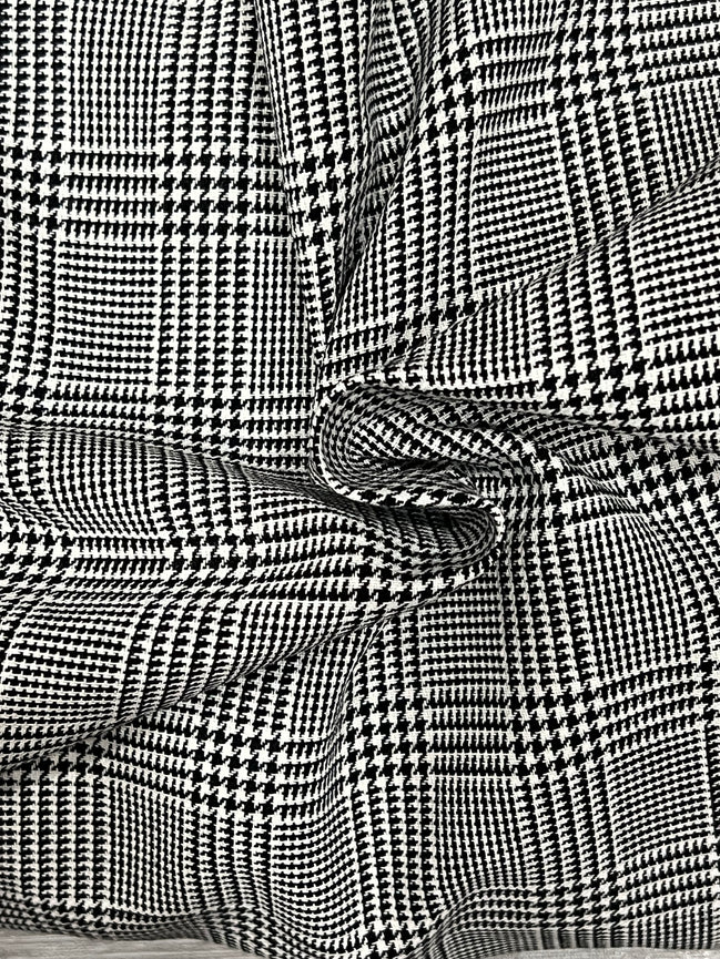 Sevenberry: Black, White Classic Plaid Twill- Lightweight Cotton- 57”- “Pepper"