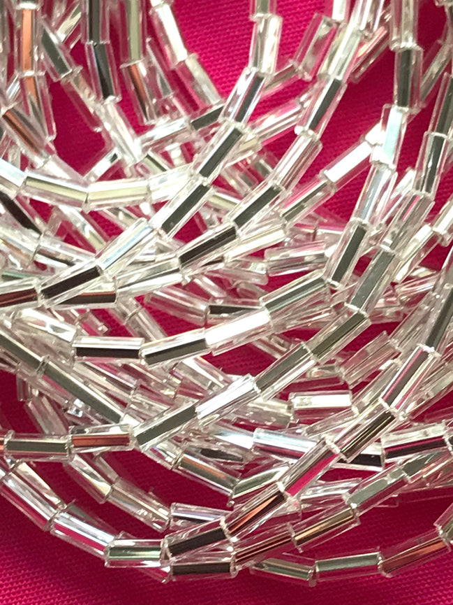 Silver 2" Bugle Beads FACETTED W/ SQUARE Hole (2168)