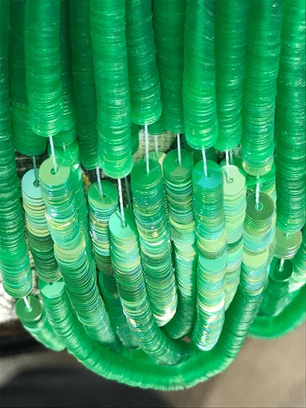 Iridescent Light Chartreuse Flat Sequins 3MM (14125), 4MM (14119)- High Grade- Strung For Professional Use