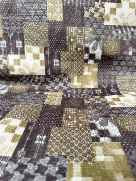 Boro Patchwork- Brown, Olive Green- Cotton Dobby- 44"- 36050