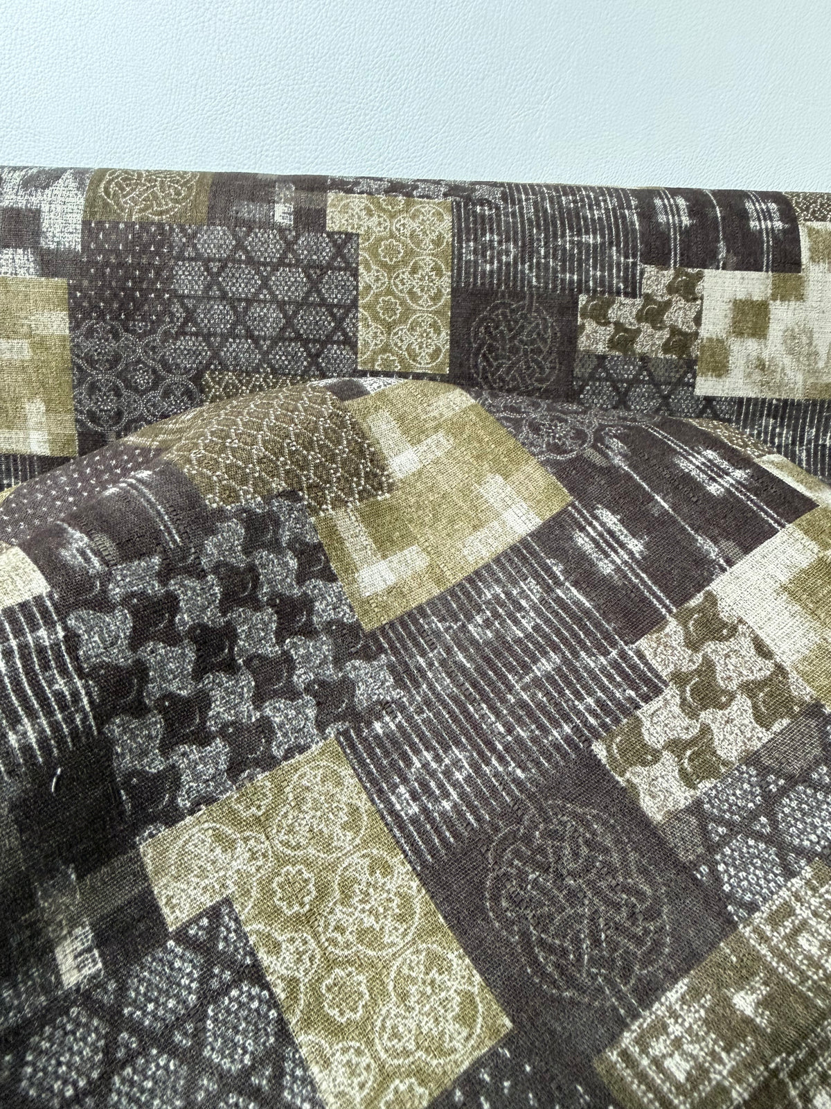 Boro Patchwork- Brown, Olive Green- Cotton Dobby- 44