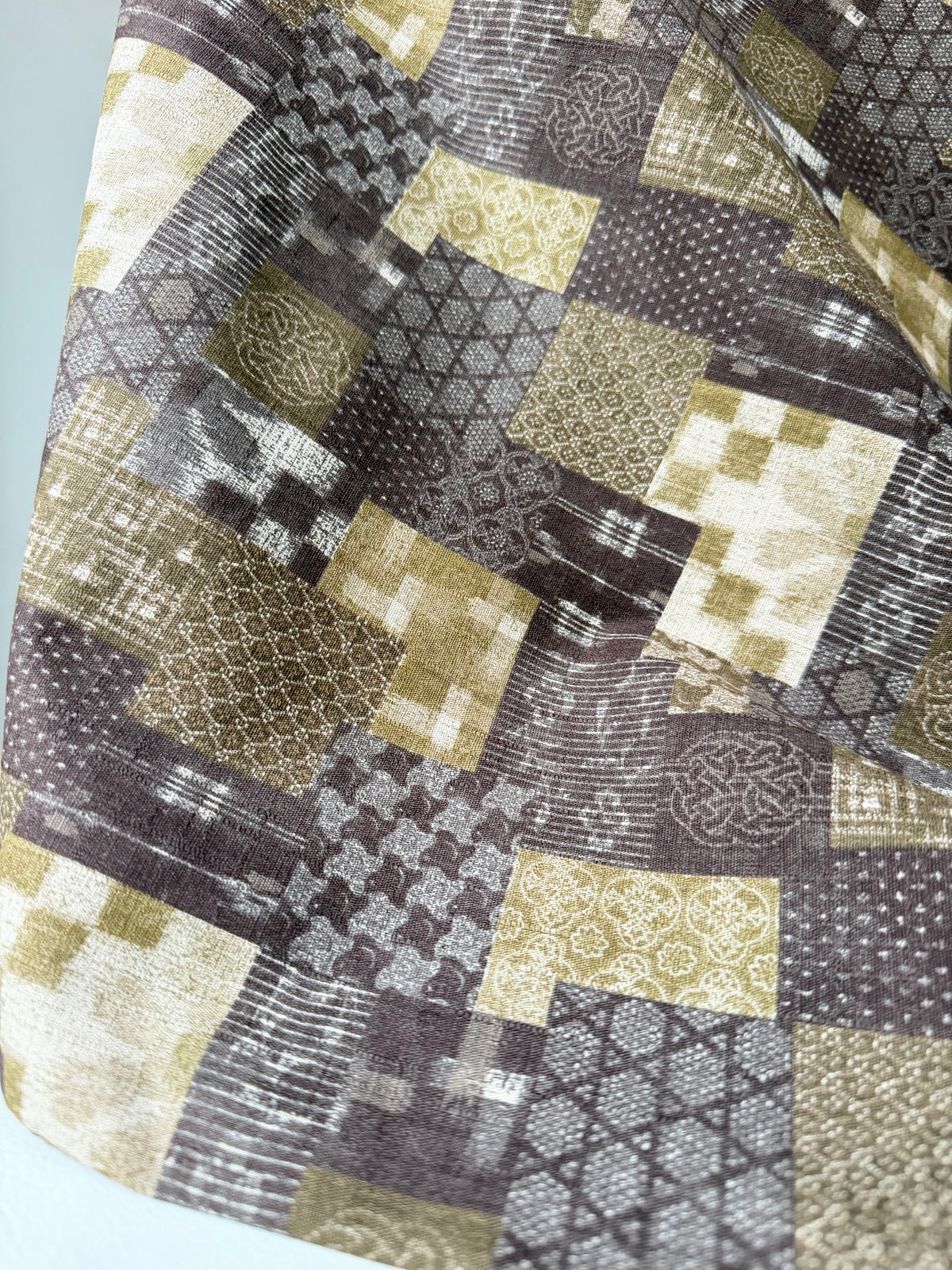 Boro Patchwork- Brown, Olive Green- Cotton Dobby- 44
