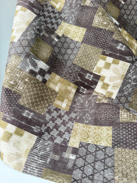 Boro Patchwork- Brown, Olive Green- Cotton Dobby- 44"- 36050