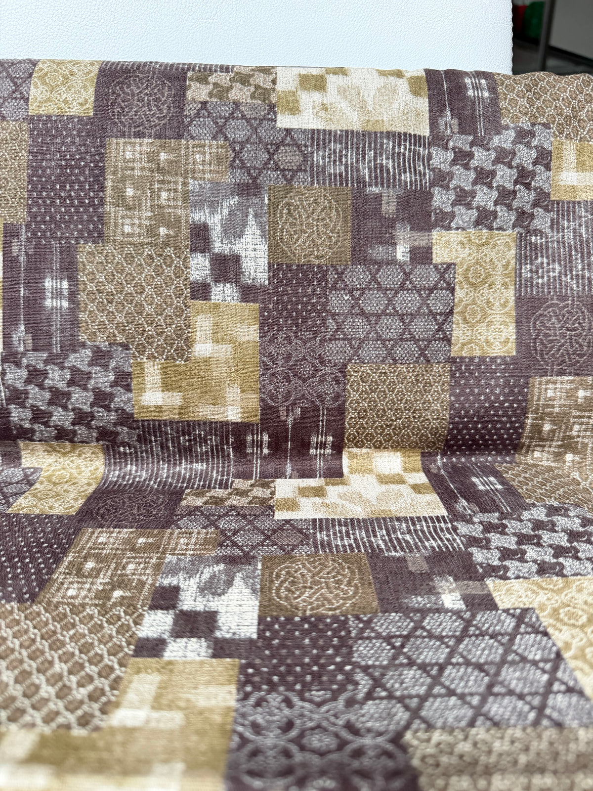 Boro Patchwork- Brown, Olive Green- Cotton Dobby- 44