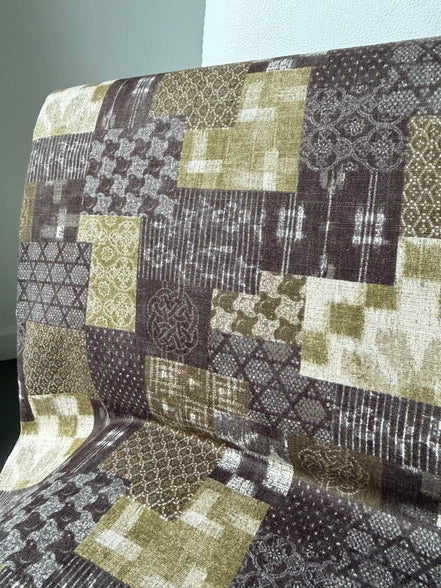 Boro Patchwork- Brown, Olive Green- Cotton Dobby- 44"- 36050