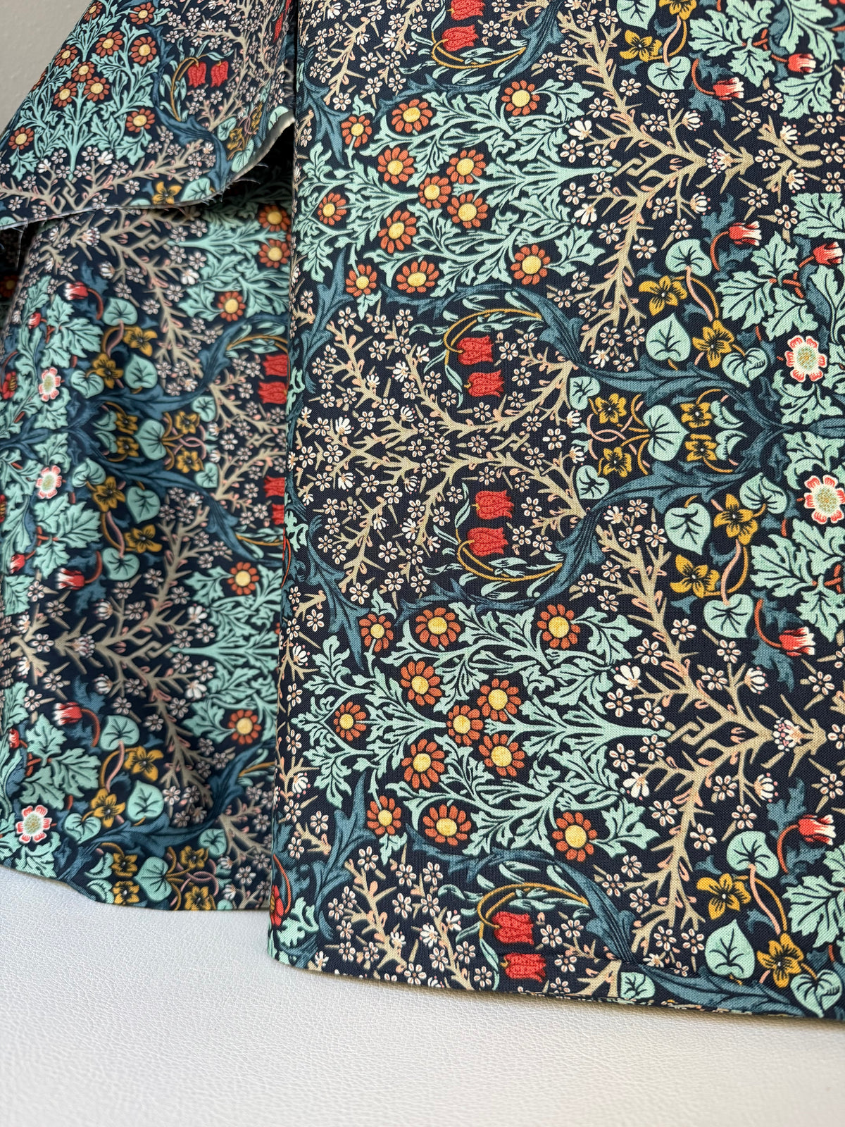 William Morris Large Florals- 44” Wide Cotton Fabric- “Blackthorn- Indigo