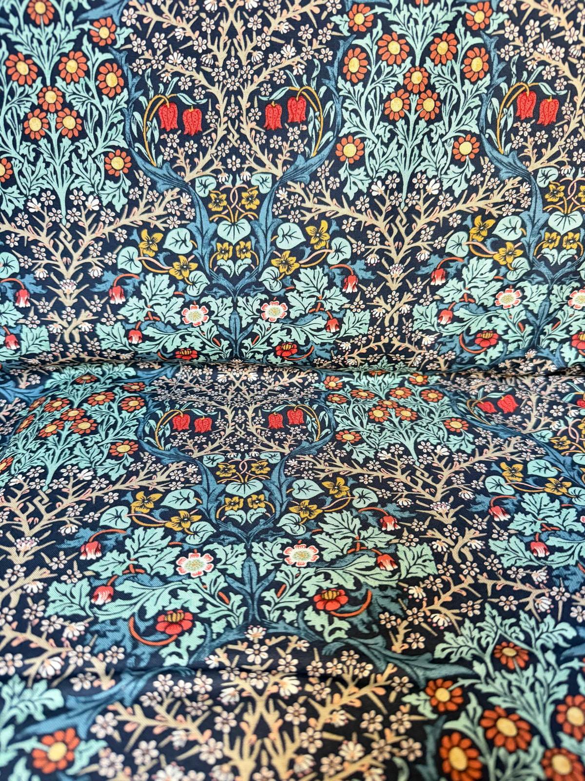 William Morris Large Florals- 44” Wide Cotton Fabric- “Blackthorn- Indigo