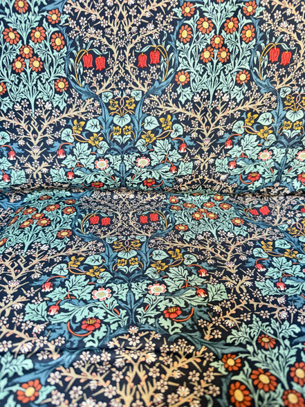 William Morris Large Florals- 44” Wide Cotton Fabric- “Blackthorn- Indigo"