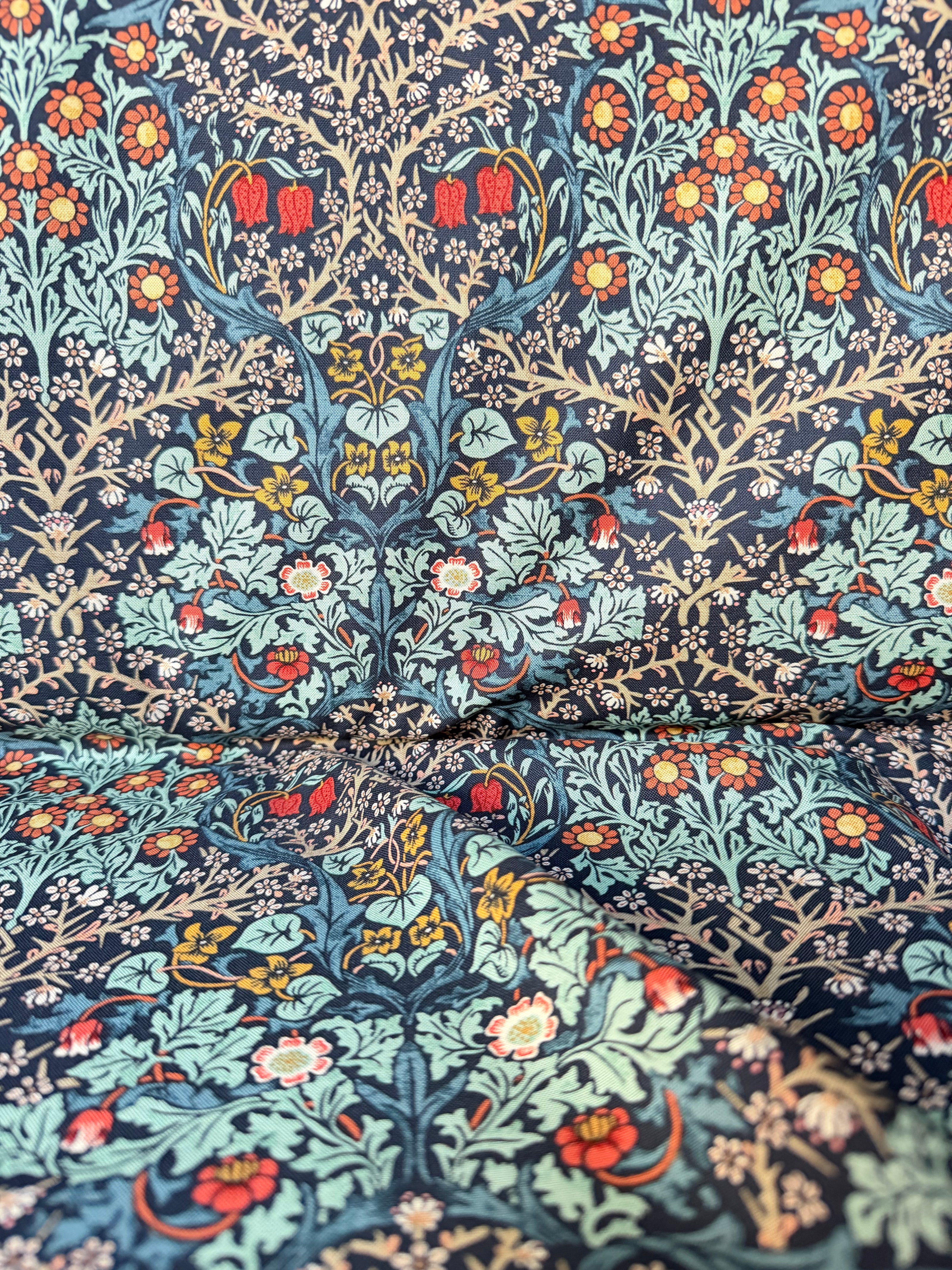 William Morris Large Florals- 44” Wide Cotton Fabric- “Blackthorn- Indigo