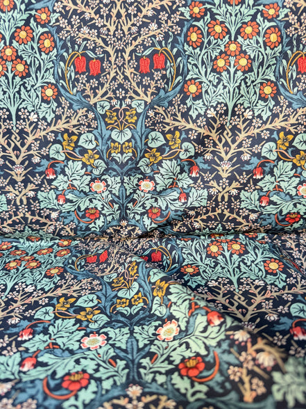 William Morris Large Florals- 44” Wide Cotton Fabric- “Blackthorn- Indigo"